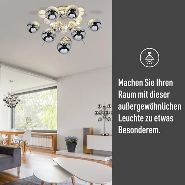 Näve Leuchten - Deckenleuchte Explosion aus Metall und Glas - G9 Fassungen - dimmbar - Chrome, 57 cm – Bild 3