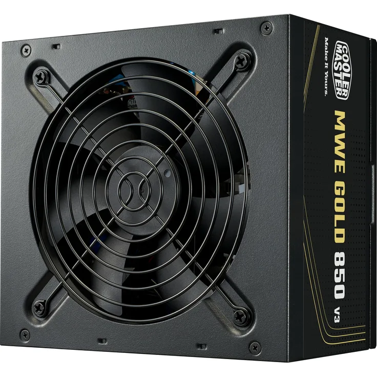 Cooler Master MWE 850 V3 Black, 850 W ATX 3.1 Netzteil mit 80 Plus Gold Effizienz und leisen HDB-Lüfter, Schwarz