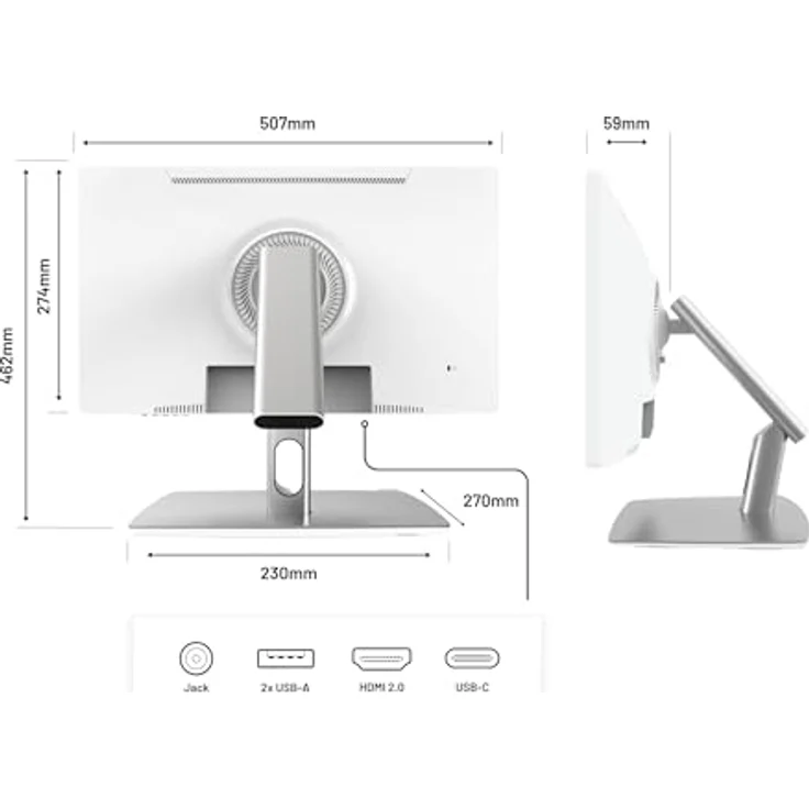 JapanNext JN-IPS2152FHDR-C65W-FLD-T, 21.5" Touchscreen Monitor in Weiß, IPS Full HD (1920x1080), HDR, USB-C Aufladung (65W), Höhen- und Neigungsverstellbar, G-Sync/FreeSync – Bild 3