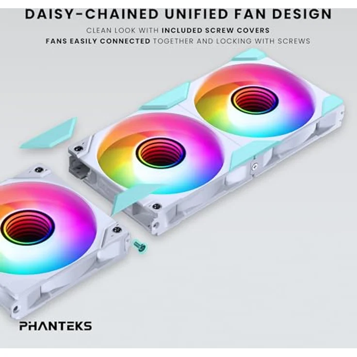 Phanteks M25-140 Gen2 Dreierpack, 3 x 140 mm ARGB-Hochleistungs-Lüfter, Daisy-Chain-Lüfterrahmen, Infinity-Spiegel-Hub, Weiß – Bild 5