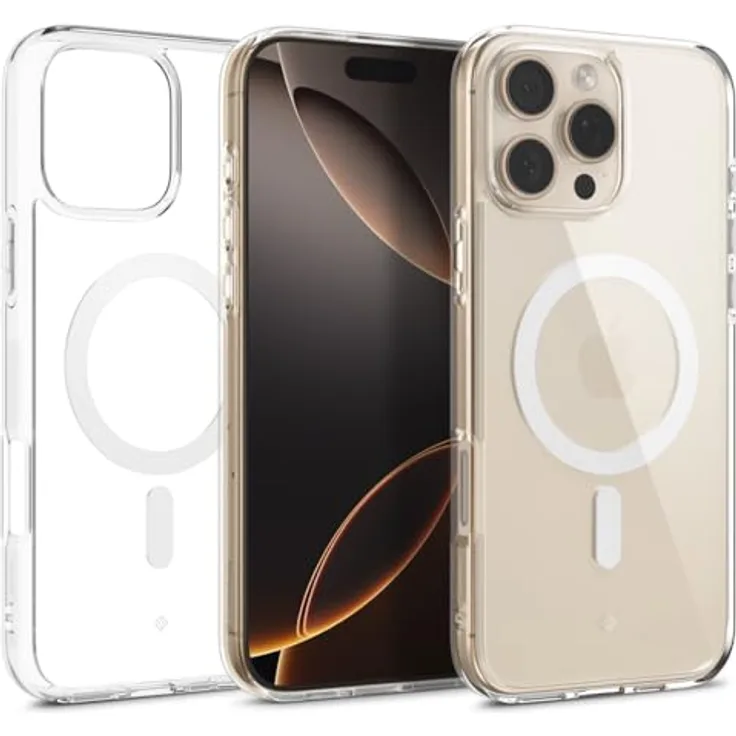 Caseology Capella Mag für iPhone 16 Pro Hülle - Ultraklarer Fallschutz in Militärqualität, mit seitlichem Griffmuster - Clear White
