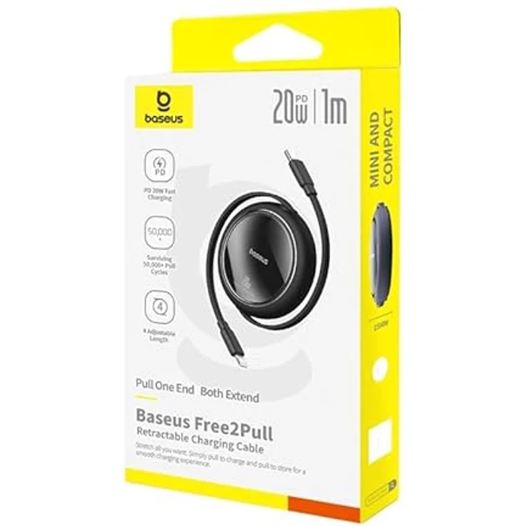 Baseus Free2Pull 20W USB-C/Lightning Aufrollbares Ladekabel, 1m, Schwarz, Hochgeschwindigkeits-Datenübertragung, einziehbares Design – Bild 8