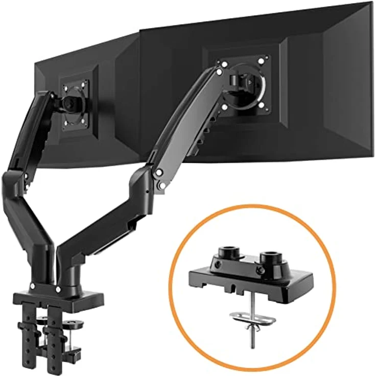 Poppstar Monitorhalterung für 2 Monitore 17 Zoll bis 27 Zoll, höhenverstellbar (360° schwenkbarer drehbarer neigbarer Monitor-Arm), schwarz – Bild 2