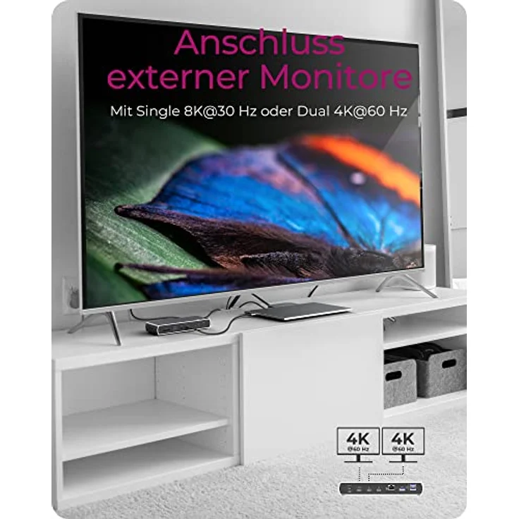ICY Box Thunderbolt 4 Docking Station (10-in-1) für 2 Monitore (4K 60Hz) oder 1 Monitor (8K 30Hz), 2X TB4 Ports (40Gbit/s), 4X USB 3.1, USB-C, 1x HDMI, 96W PD für Laptop/Mac, LAN, Audio, SD, 60988 – Bild 5