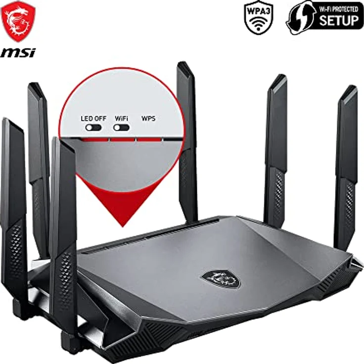 MSI Radix AX6600 WiFi 6 Tri-Band Gaming Router - Schnelles WLAN mit bis zu 6600 Mbit/s (5GHz, 2,4GHz Wireless), AI QoS Priority, MU-MIMO, Beamforming, WPA3, 2.5G WAN/LAN & 4X 1G LAN Anschlüsse – Bild 3