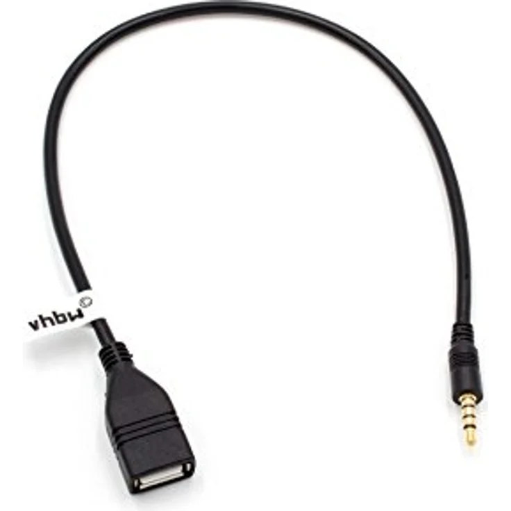 vhbw OTG Adapter - USB Buchse auf AUX Stecker, Schwarz, ideal für Smartphones und Tablets