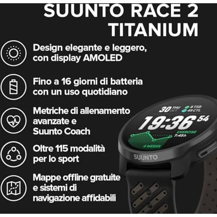 Suunto Race 2 (49 mm), Smartwatch mit Titan-Gehäuse, AMOLED-Bildschirm, GPS, Herzfrequenz- und Sauerstoffsättigungsmessung, kompatibel mit Android und iOS – Bild 2