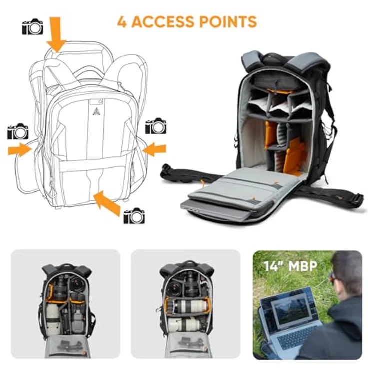 Lowepro ProTactic BP 350 AW III Kamerarucksack, 4 Zugriffspunkte, für Fotografen/Videografen, 17 l, schwarz – Bild 3