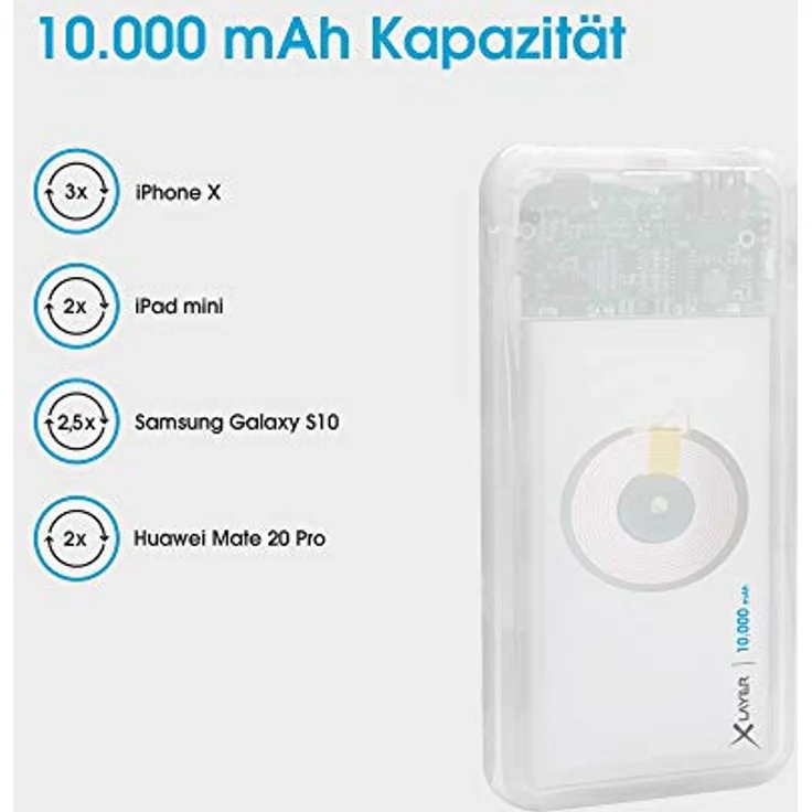 Xlayer Powerbank Plus Wireless Charger Discover 10.000mAh, Zusatzakku mit induktiver Ladestation für Smartphones mit induktiver Lademöglichkeit, Weiß – Bild 3