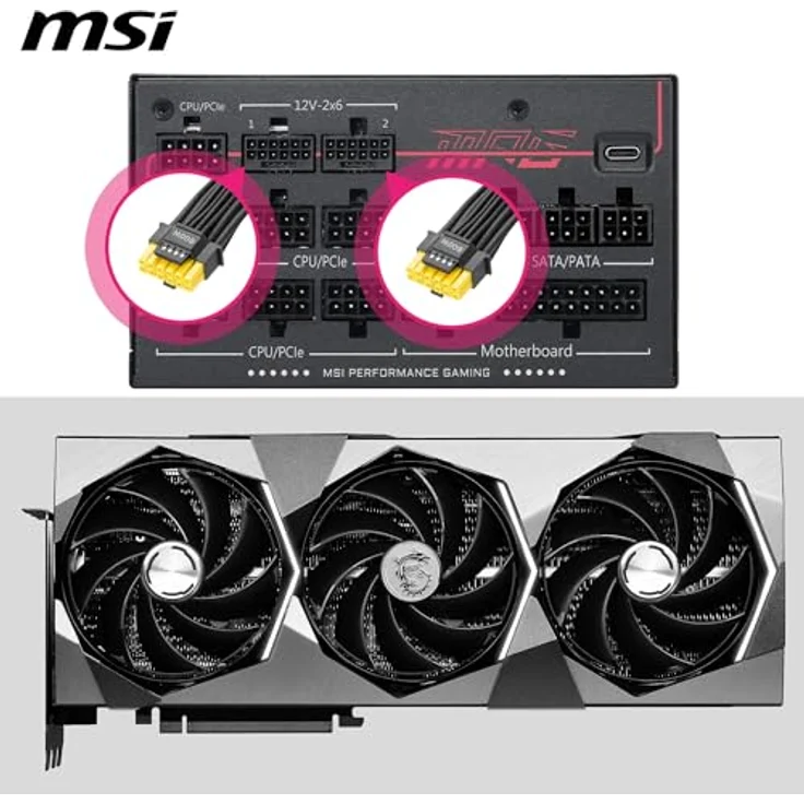 MSI MPG Ai1300TS PCIE5 PC-Netzteil, 1300 W, 80 Plus Titanium, ATX 3.1, kompatibel mit PCIe 5.1, zwei native 12V-2x6 Anschlüsse, geflochtene Kabel – Bild 3