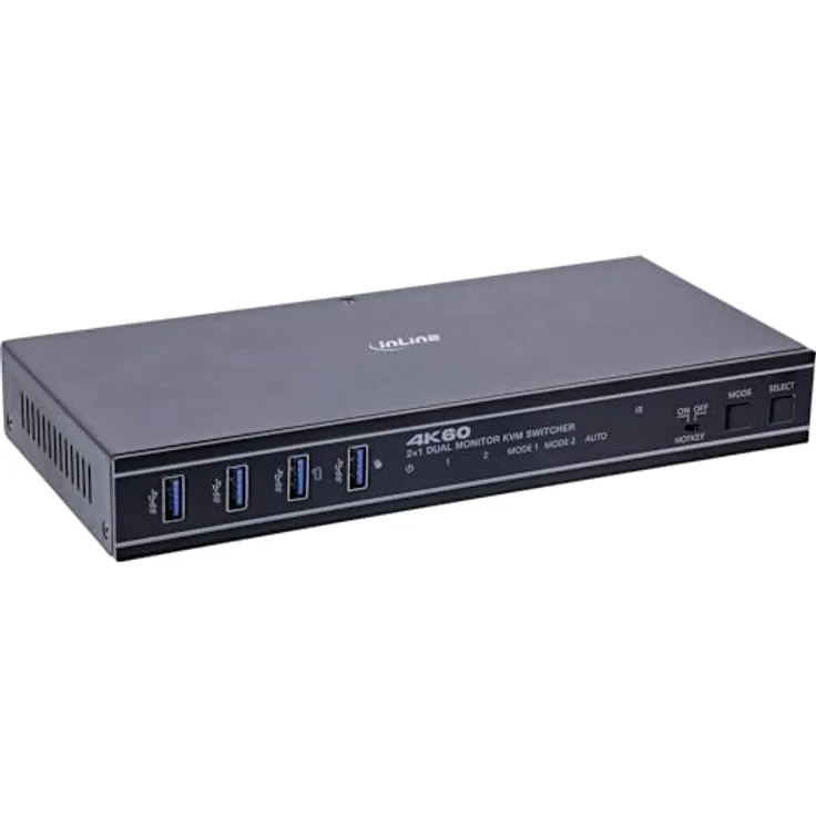 InLine KVM Switch, 2-fach, HDMI & DP, Dual Monitor, 4K@60Hz, USB 3.2 Hub, schwarz