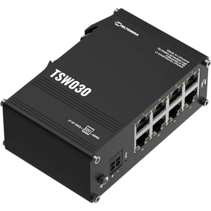 Teltonika TSW030 Ethernet-Switch, 8 x 10/100 Mbps Ports, geringer Stromverbrauch, integrierte DIN-Schienenhalterung – Bild 3