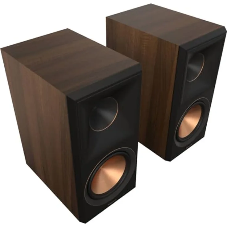 Klipsch Reference Premiere RP-600M II Bücherregal-Lautsprecher, 1 Paar in Walnuss mit 90° x 90° Hybrid-Tractrix-Horn und 16,5 cm Cerametallic-Tieftöner
