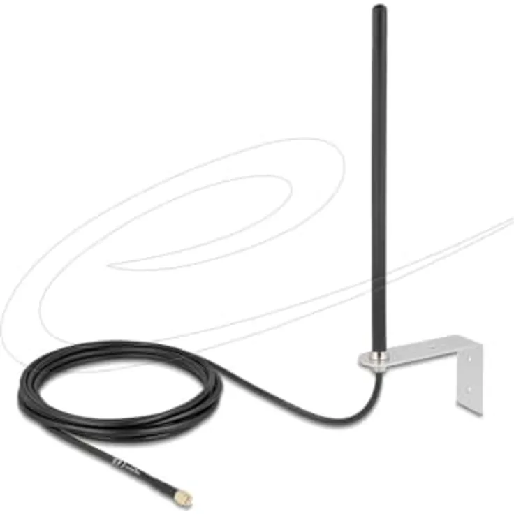 Delock WLAN-Antenne 5G, LTE, SMA-Stecker mit 3m Verbindungskabel, 3-5 dBi, ungerichtet, Wandmontage, schwarz