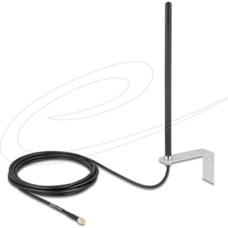 Delock WLAN-Antenne 5G, LTE, SMA-Stecker mit 3m Verbindungskabel, 3-5 dBi, ungerichtet, Wandmontage, schwarz – Bild 1