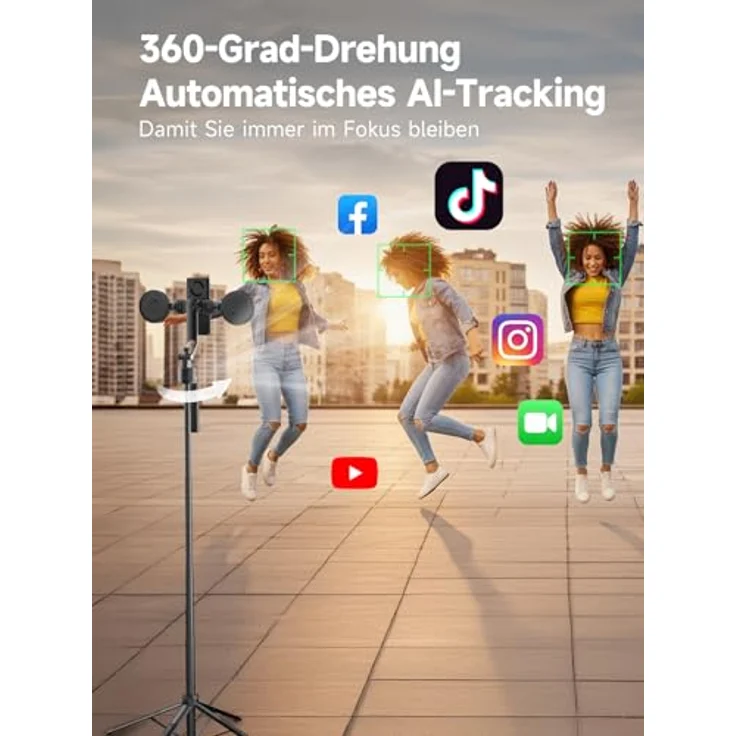 Rollei Easy Creator Quadpod, Handy Stativ mit 360° Rotation, automatischer Gesichtsverfolgung, 163 cm, mit Licht und Fernbedienung für Vlogs und Selfies – Bild 2
