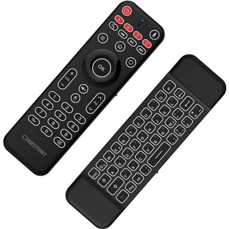 Orbsmart AM-1 Pro kabellose Airmouse Fernbedienung mit Mini-Tastatur | Deutsch (QWERTZ) | beleuchtet | Gyro-Maus | 2.4 GHz | Mikrofon