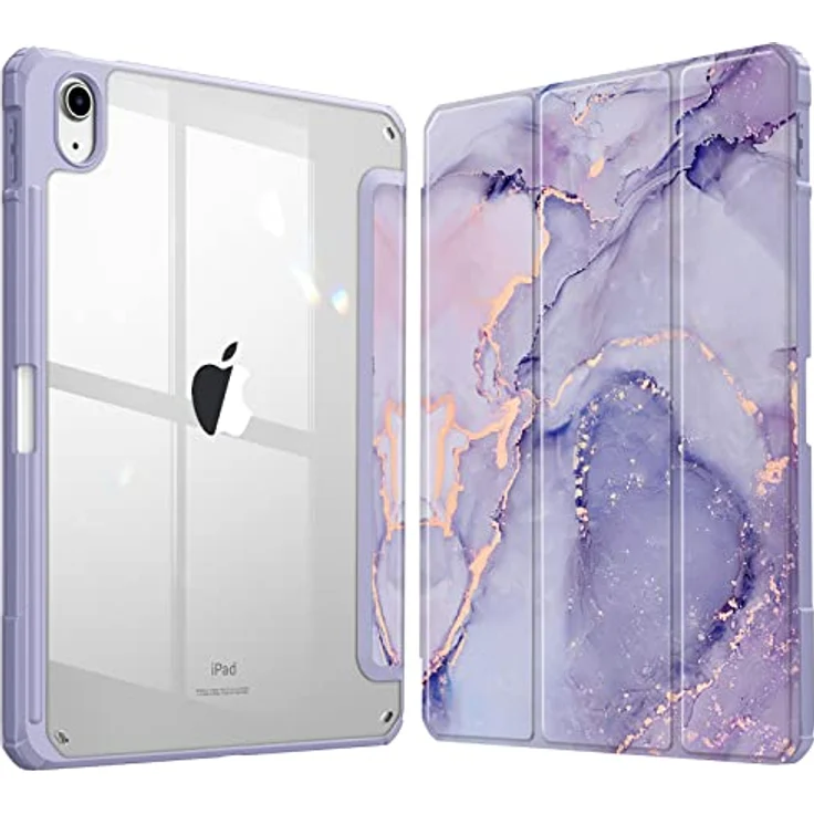 Fintie Hybrid Hülle für iPad 10. Generation 2022 (10.9 Zoll) mit Stifthalter - Stoßfeste Schutzhülle mit transparenter Hartschale auf der Rückseite, Lila Marmor – Bild 1
