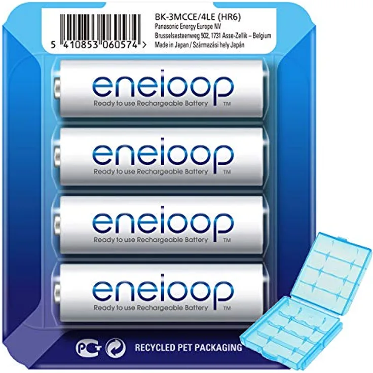 AccuCell eneloop Mignon AA NiMH Akkus, wiederaufladbar in Storage Case Box Blau