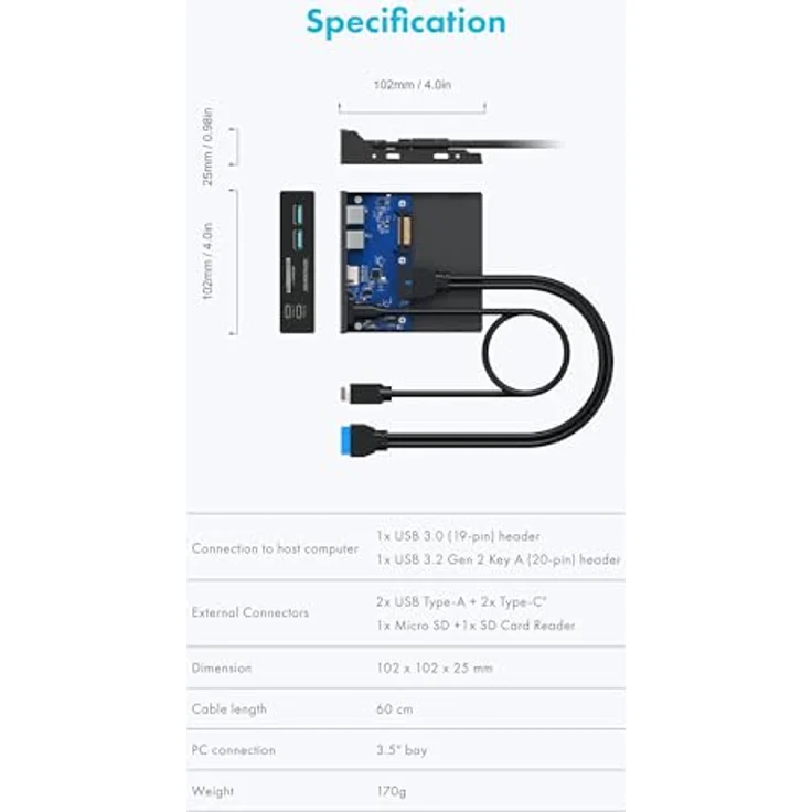 Graugear Multi Frontblende mit USB Hub + Kartenleser, für 3,5 Zoll Montageschächte, grau – Bild 8