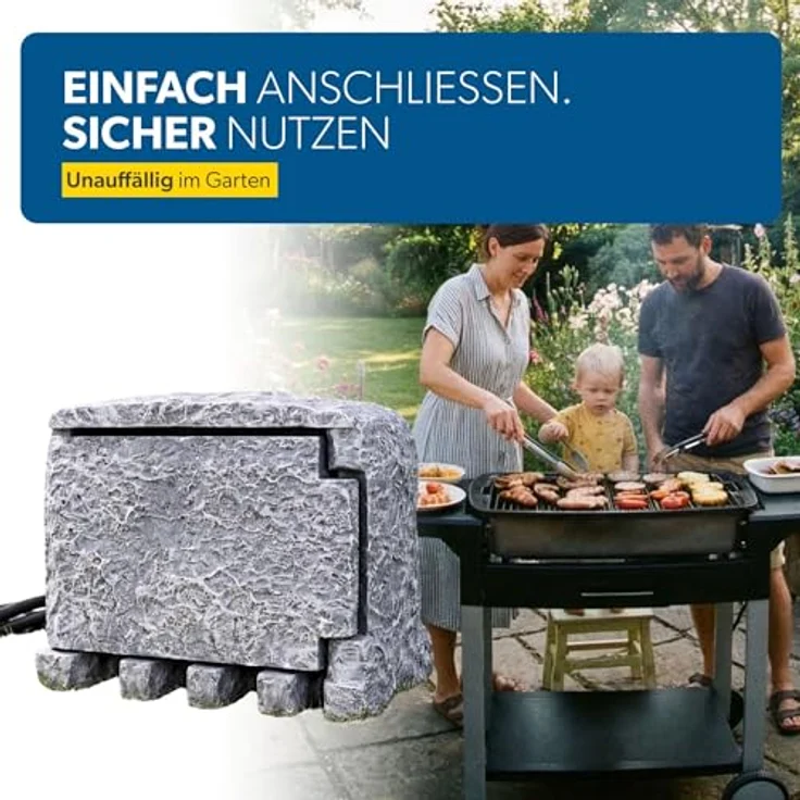 UNITEC Steckdosenverteiler für den Garten in Steinoptik, Gartensteckdose, Außensteckdose, IP 44, 4 Steckdosen Würfel – Bild 8