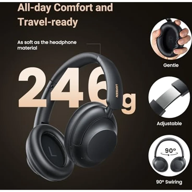 Ugreen Hp202 Hitune Max5 Wireless In-Ear-Kopfhörer mit Hybrid Noise Cancellation ANC - Schwarz, Bluetooth 5.0, 90 Stunden Akkulaufzeit, USB-C Schnellladung – Bild 5