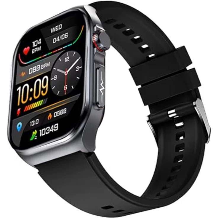 Knauermann PRO 3 Fan Edition eckig (2025) Grau, Gesundheitsuhr Smartwatch mit Telefoniefunktion, EKG Plus, HRV, SOS Funktion, BT Bluetooth, Schlafapnoe, Silikonband Schwarz – Bild 2