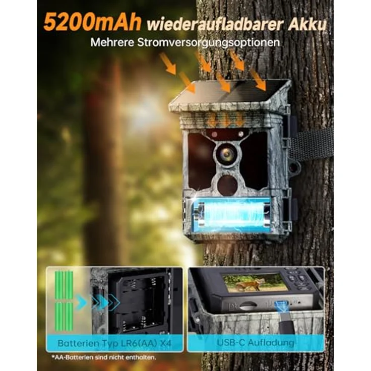 Rollei Wildkamera 4K WiFi Solar, 48 MP mit App-Steuerung und integrierten Solarpanel – Bild 2