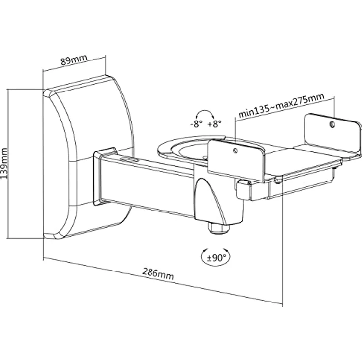 myWALL HB 7 Lautsprecherhalterung, max. 15 kg Traglast, einstellbare Breite 135-275 mm, Dreh- und Kippfunktion – Bild 6