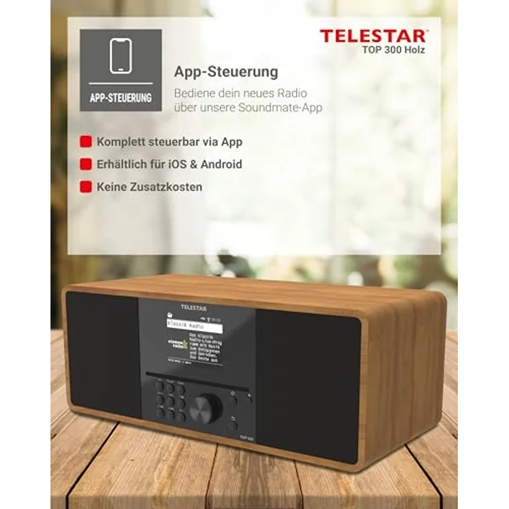 Telestar Top 300, Internetradio mit DAB+, FM, Bluetooth 5.3, WLAN und CD-Player, Braun – Bild 10