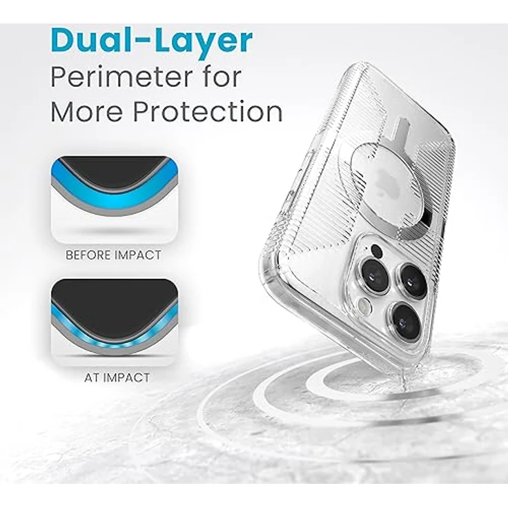 Speck GemShell Grip Clear, transparente Schutzhülle für iPhone 15 Pro, MagSafe-kompatibel, kratzfest, vergilbungsfrei, 6,1 Zoll, Fallschutzgriff – Bild 4