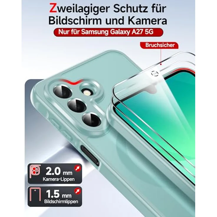 LeYi Magnetische Handyhülle für Samsung Galaxy A27 5G, Militärschutz mit transluzentem Design, 2 Stück Schutzfolie, Minzgrün – Bild 4