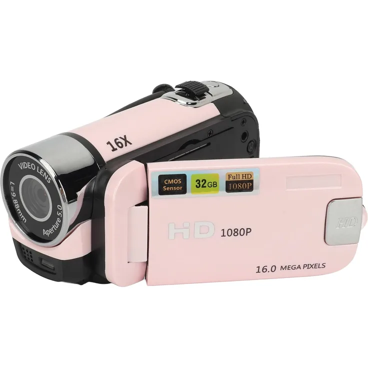 Lixada D90 Digitalkamera 1080P 16MP mit 2,4 Zoll drehbarem Bildschirm, 16X Zoom und Fill Light, pink