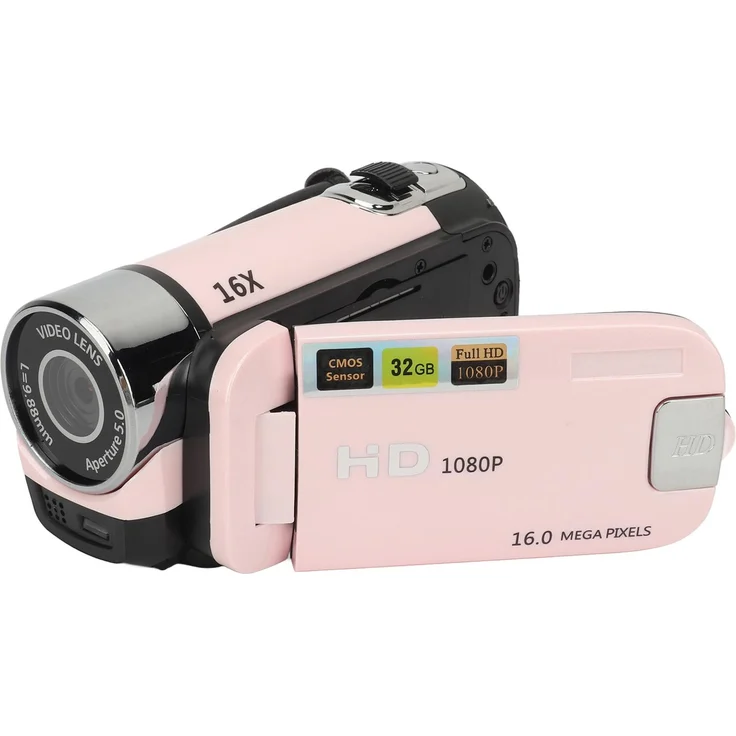 Lixada D90 Digitalkamera 1080P 16MP mit 2,4 Zoll drehbarem Bildschirm, 16X Zoom und Fill Light, pink