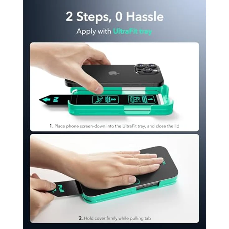 ESR Armorite Displayschutzfolie für iPhone 15 Pro Max, gehärtetes Glas, 3 Stück, blasen- und staubfrei, militärischer Schutz nach MIL-STD-810H mit UltraFit Montagehilfe – Bild 3