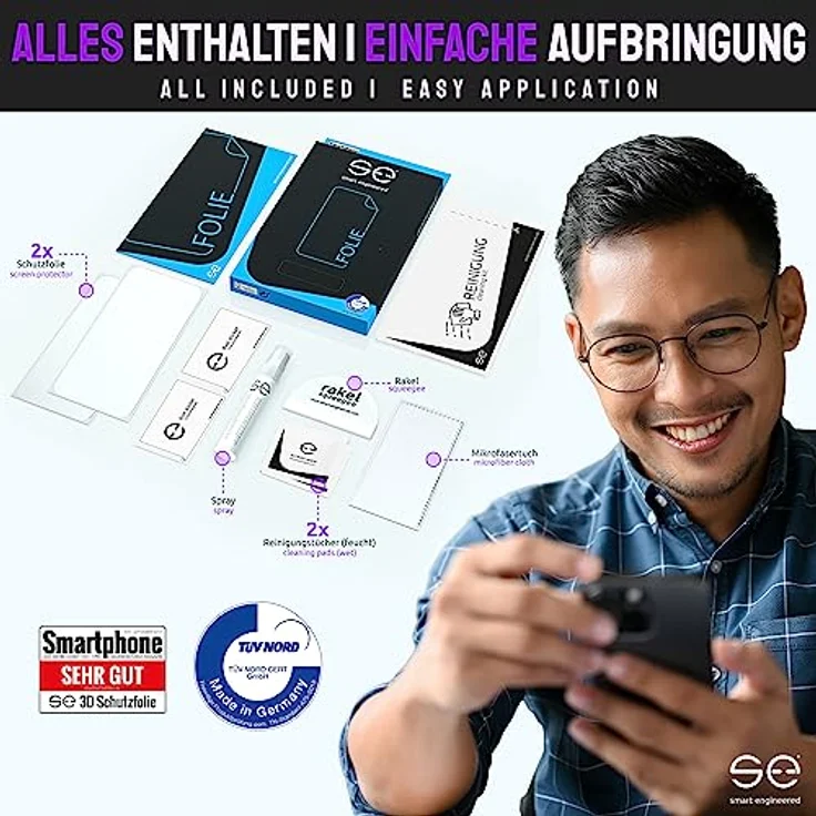 smart engineered 2X se® 3D SCHUTZFOLIE Privacy für Google Pixel 9/9 Pro, Blickschutz, 100% Fingerabdruck & FaceID kompatibel, blasenfreie Installation, stoß- und kratzfest, aus Deutschland – Bild 2