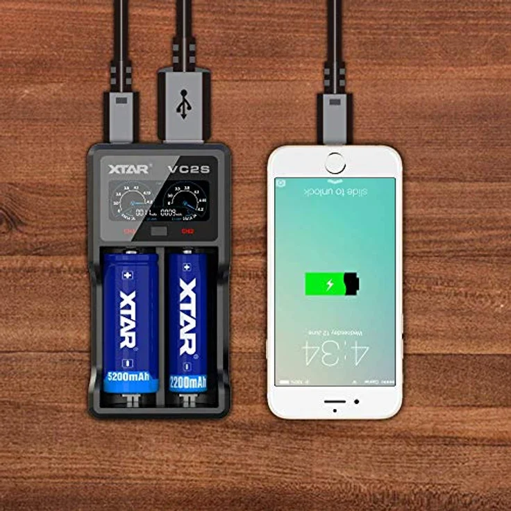 18650 Batterie ladegerät XTAR VC2S VC2 2019 Verbesserte LCD-Anzeige mit Power Bank-Funktion und überprüfen Sie die Echtheit der Batterien für 18650 18700 20700 21700 22650 25500 26650 AAA A SC C – Bild 5