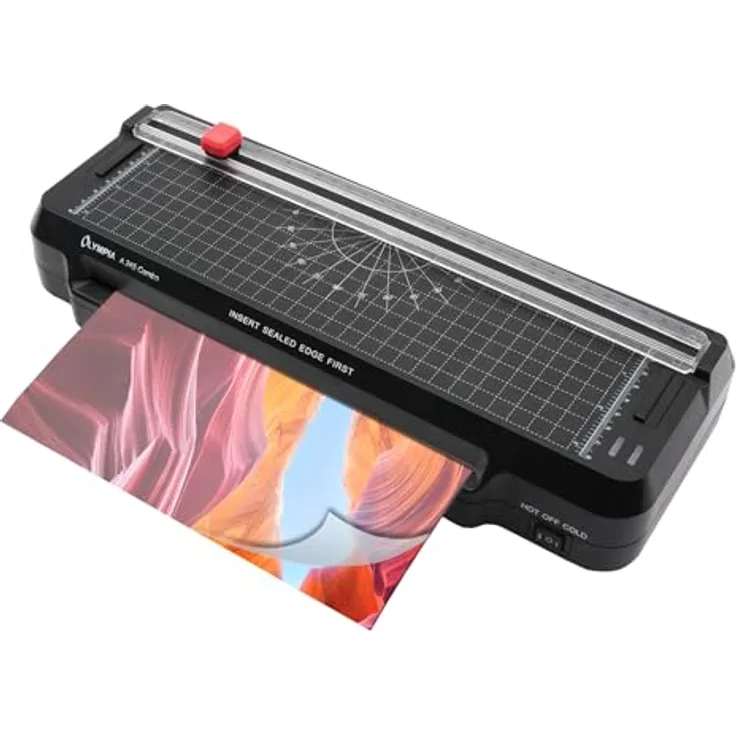 Olympia 4 in 1 Laminierset für A4 Laminator mit Papierschneider A245 Combo 4 in1 Laminiergerät + integriertes Schneidelineal + Laminierfolien-Set + Eckenrunder