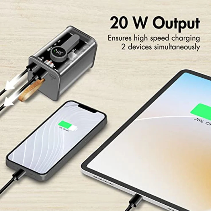 LogiLink Powerbank 20000 mAh mit 7-Fach Schutz, 1x USB-C mit PD (Power Delivery 3.0) & 1x USB-A mit QC (Quick Charge 3.0), mit Display, transparentes Design – Bild 3