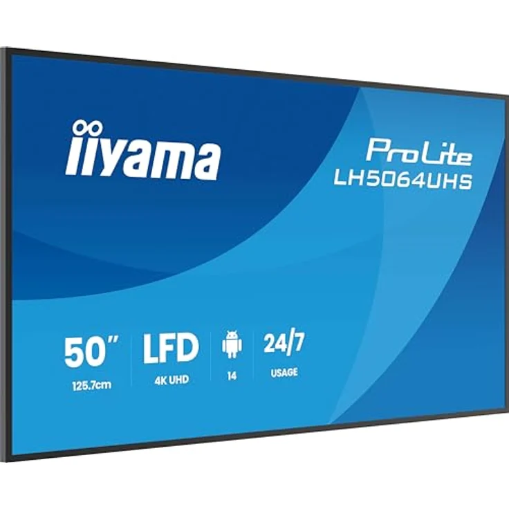 iiyama Prolite LH5064UHS-B1AG 125.8cm 50" Digital Signage Display IPS LED Panel 4K UHD HDMI USB-C USB2.0 RS-232c RJ45 Android 14 OS iiSignage² WiFi Mediaplayer 24/7 AntiGlare schwarz – Bild 1