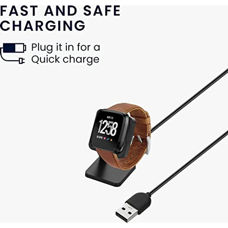 kwmobile USB Ladegerät für Fitbit Versa 4 / Sense 2 / Versa 3 / Sense - Schnellladefunktion und Standfunktion – Bild 2