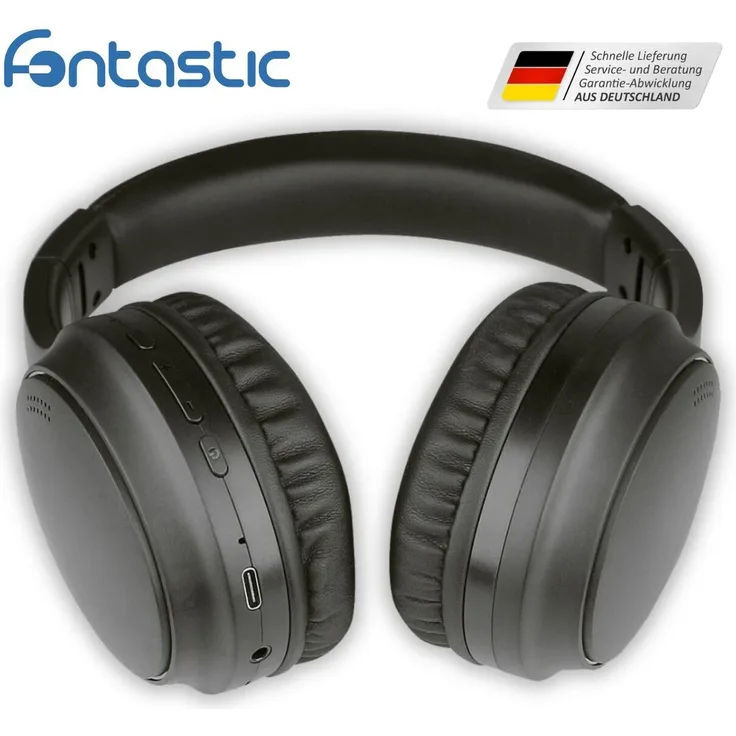 Fontastic Kabelloses Stereo-Faltheadset mit Mikrofon Tonic Schwarz, ANC-Technologie und Bluetooth 3.5 mm Line-In Eingang