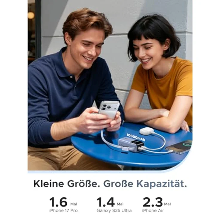 UGREEN 55W Power Bank 10000mAh mit integriertem Kabel, Mi Turbo Charge für Xiaomi, 45W PD Schnellladung, kompatibel mit iPhone 17/16/15, Galaxy S25 Ultra, kompakte AirPyra Tech – Bild 3