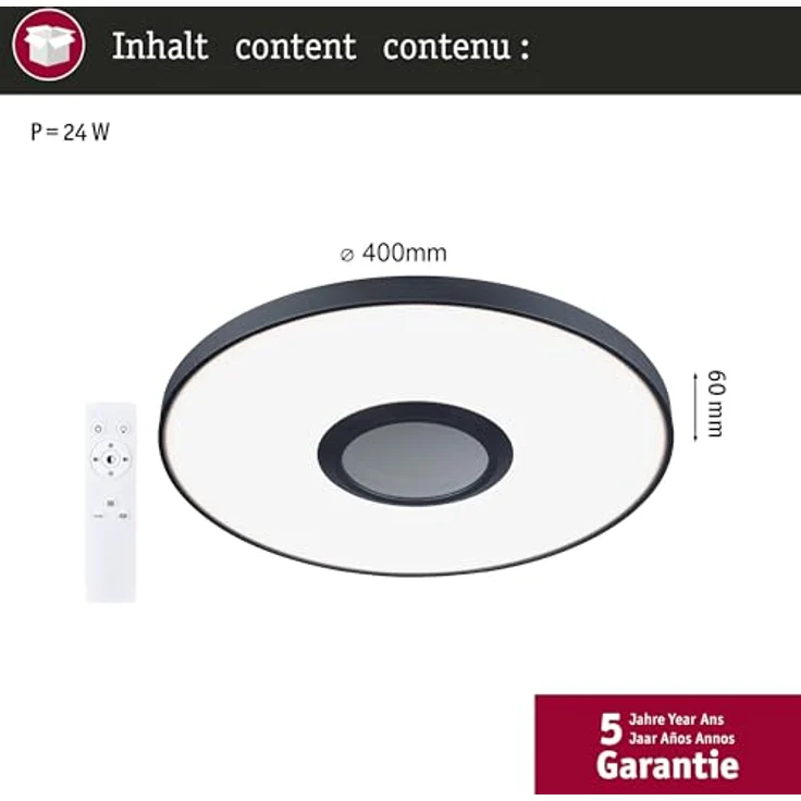 Paulmann 71038 LED Deckenleuchte Spaceglow Three RGB+ 1.200lm 400mm 230V 21W Schwarz matt dimmbar Wand-/Deckenleuchte - Preisvergleich – Bild 5