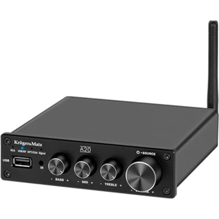Kruger&Matz A20, Bluetooth 5.1 aptX HD Stereo-Verstärker mit 2x100W Leistung und Fernbedienung, elegantes Design – Bild 1