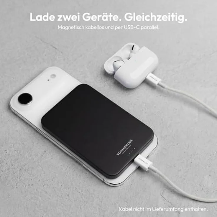 VONMÄHLEN Evergreen Mag, magnetische Powerbank 5.000 mAh, QI2-zertifiziert, schwarz, recycelte Materialien, ultra-schlank – Bild 15