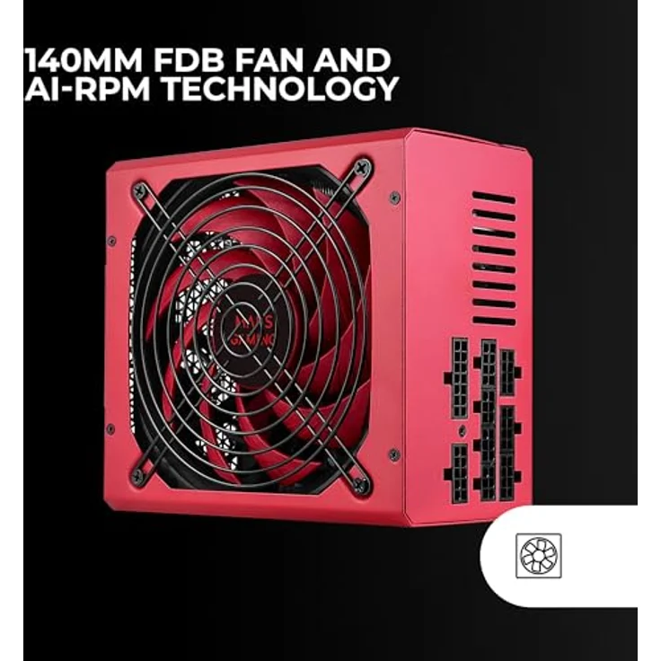MARSGAMING MPVU750M, Vollmodulares 750W ATX-Netzteil, 10 Jahre Garantie, 80Plus Silber +87% Wirkungsgrad, 140mm FDB-Lüfter mit AI-RPM Technologie, Japanische 105° Kondensatoren, Rot – Bild 4