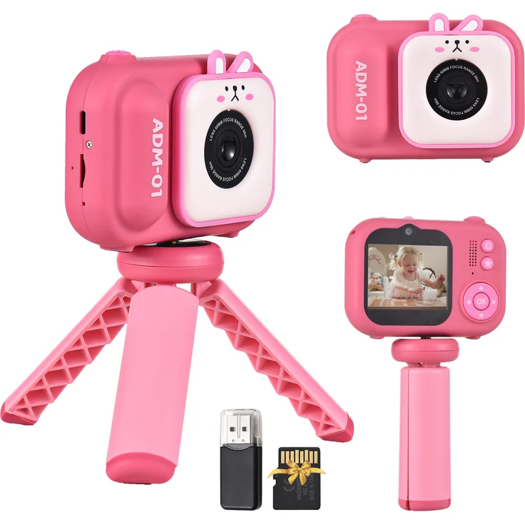 Lixada 1080P Kinder-Digitalkamera, Mini-Videokamera mit 48 MP, 2,4-Zoll-IPS-Bildschirm, Dual Lens, inkl. 32 GB Speicherkarte, Kartenleser & Desktop-Stativ, perfektes Geschenk für Jungen und Mädchen