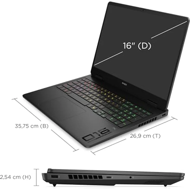 HP Omen 16 Gaming Laptop, 2K WUXGA Display 1920x1200, AMD Ryzen 9 8940HX, NVIDIA GeForce RTX 5060 (8 GB), 16GB RAM, 1TB SSD, RGB-QWERTZ, Shadow Black – Bild 4