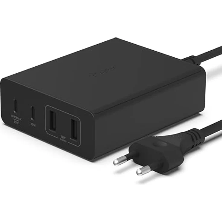 Belkin 108-W-GaN-USB-Ladestation, schnelles Ladegerät mit 2x USB-C und 2x USB-A, Dock/Hub für MacBook, Pro, Air, iPhone, iPad, Galaxy - Schwarz – Bild 1